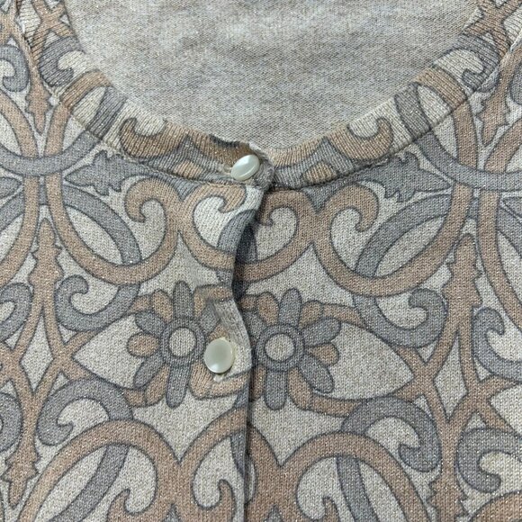 Talbots Womens 1X Floral Paisley Cardigan Sweater Button Front Beige & Gray - Picture 3 of 8